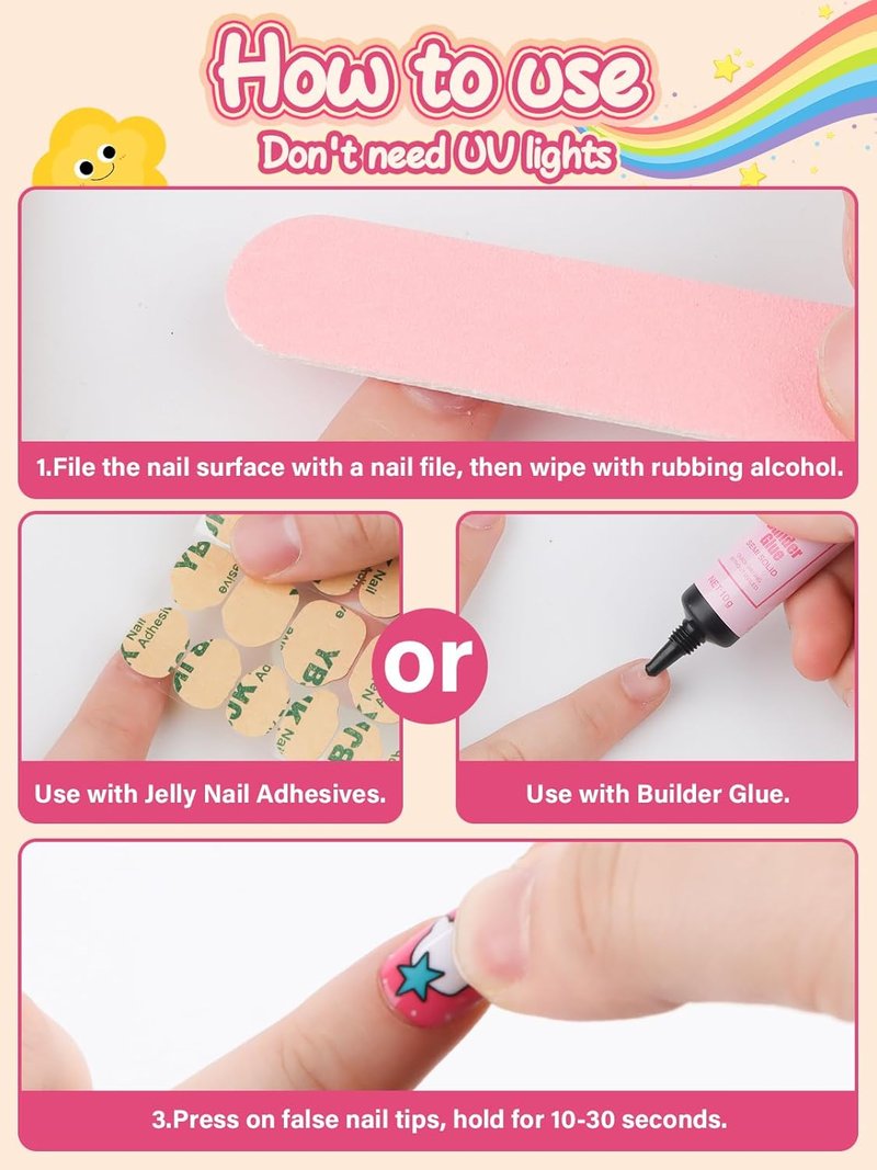 Press On Nails for Girls - 168-Piece Rainbow Butterfly Set | Short Full Cover Fake Nails with Glue for Kids Ages 6-12