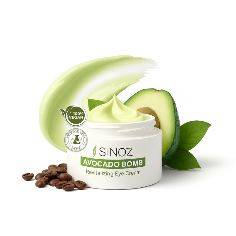 sinoz Hydrating Eye Cream with Avocado Oil, Caffeine & Peptides, 15 ml - Avocado Eye Cream, Dark Circles Eye Cream for Puffiness & Dry Under Eyes, Day and Night Skincare for Women