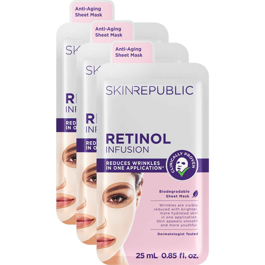 Skin Republic Retinol Infusion Sheet Mask Proven to Reduce Wrinkles After One Use. Made in Korea. 3 Pack.