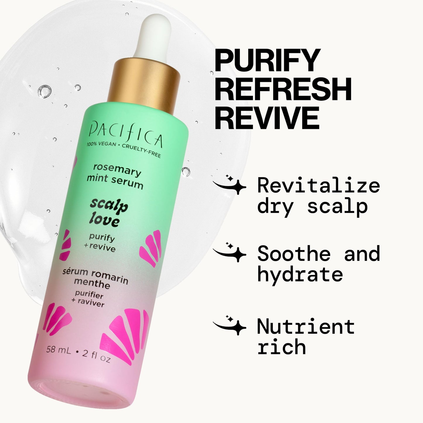 Pacifica Scalp Love Rosemary Mint Serum - Dry, Flaky, and Itchy Scalp Serum, Hydrating, Moisturizing, and Calming Treatment Formulated with Witch Hazel, Vegan and Cruelty-Free - 2 Fl Oz