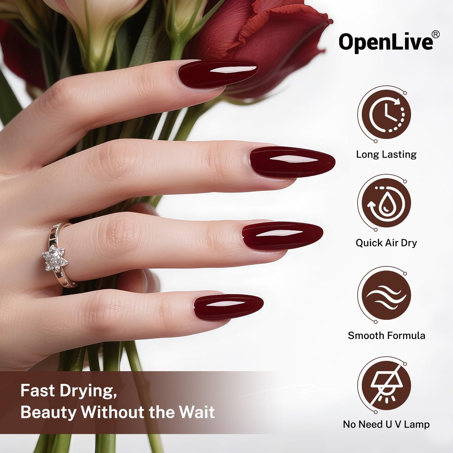 OpenLive 16.5ml Brown Nail Polish Large Volume Quick Drying Nail Polish, Fast Drying and Long Lasting Color Nail Art DIY Home Manicure Gift for Women
