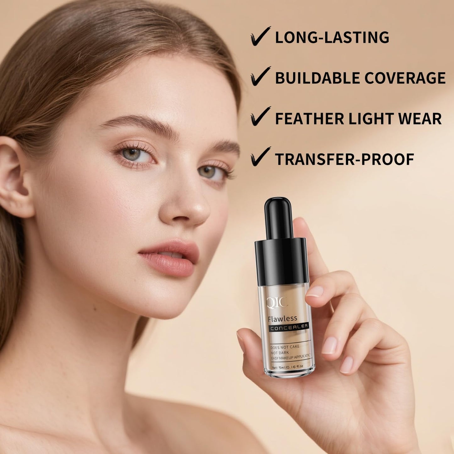 2 Pcs Liquid Concealer Makeup, Eye Concealer, Full Coverage Concealer For Dark Circle Reduces Look of Fine Lines & Blemishes, Buildable Coverage (BUFF BEIGE)