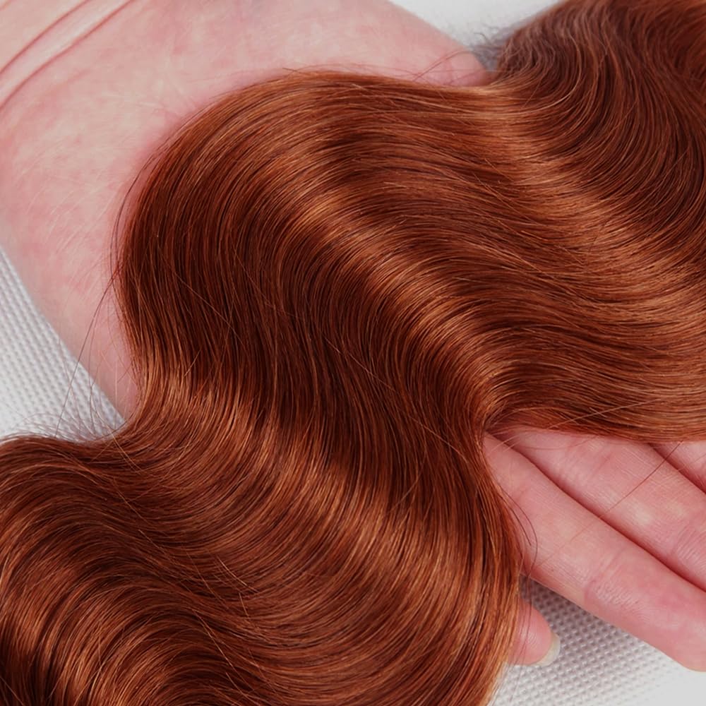 Auburn Bundle Human Hair Color 33 Body Wave Bundle Huxowax Brazilian Virgin Remy Hair 3 Bundles 16 18 20 Inch Double Weft Reddish Brown Body Wave Bundle Hair Weave 150g