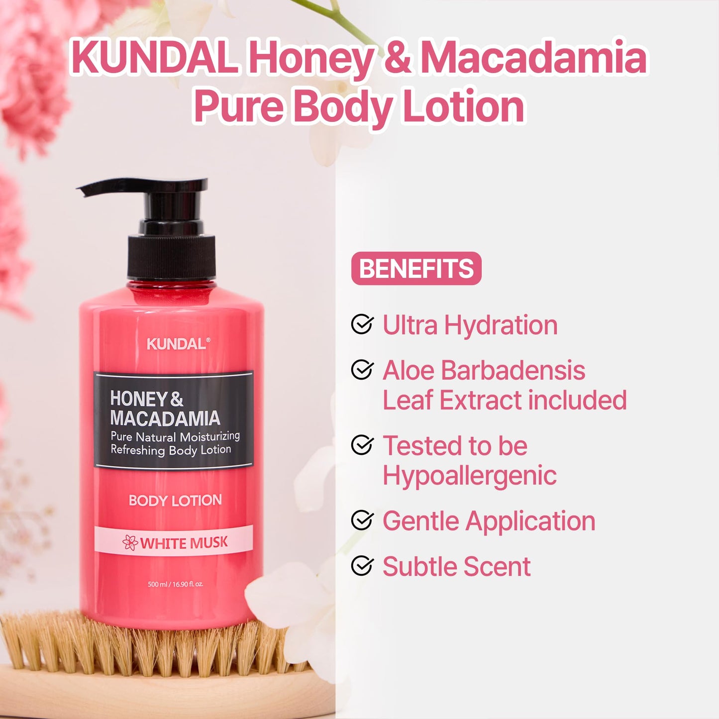 KUNDAL Honey & Macadamia K Beauty Body Lotion, Baby Powder, 16.9 Fl Oz - Deep Hydration, Gentle-Feeling Skin Care, Aloe Vera, Moisturizing, Hypoallergenic (A. White Musk)