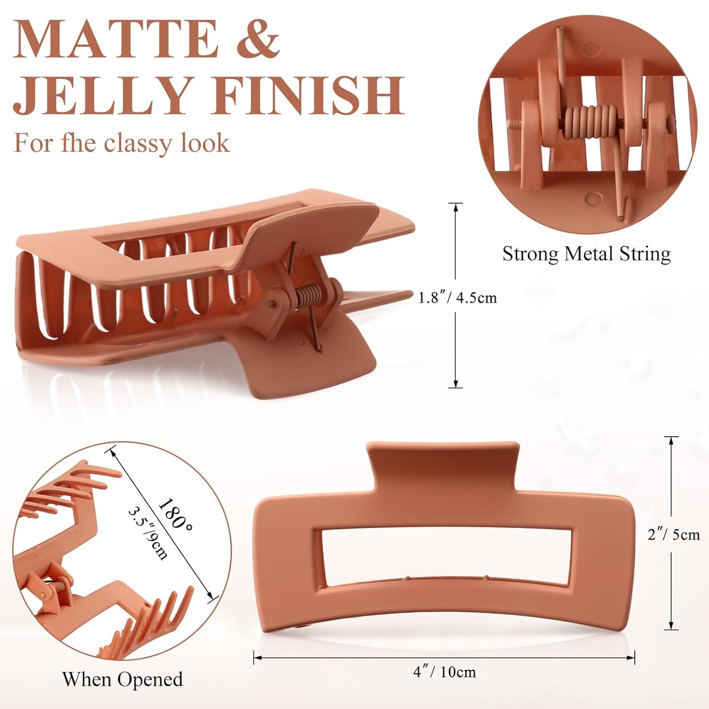 Large Hair Claw Clips - 36 Pcs Matte Rectangular Hair Claws | Strong Hold, Nonslip, 18 Colors