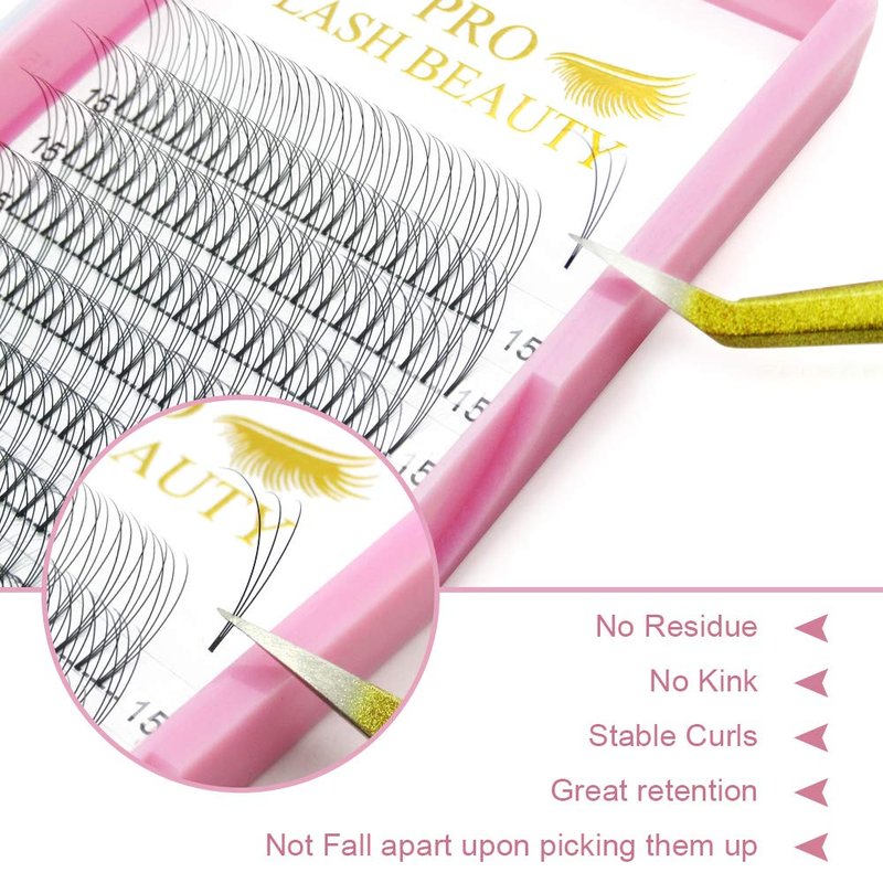 Premade Fans Eyelash Extensions 3D-C-0.10-14 Short Stem Premade Volume Eyelash Extensions 9 to 20 mm Pre made Lash Fans 3D 5D 7D Volume Lash Extensions .07 .10 C D Curl(3D-C-0.10,14mm)