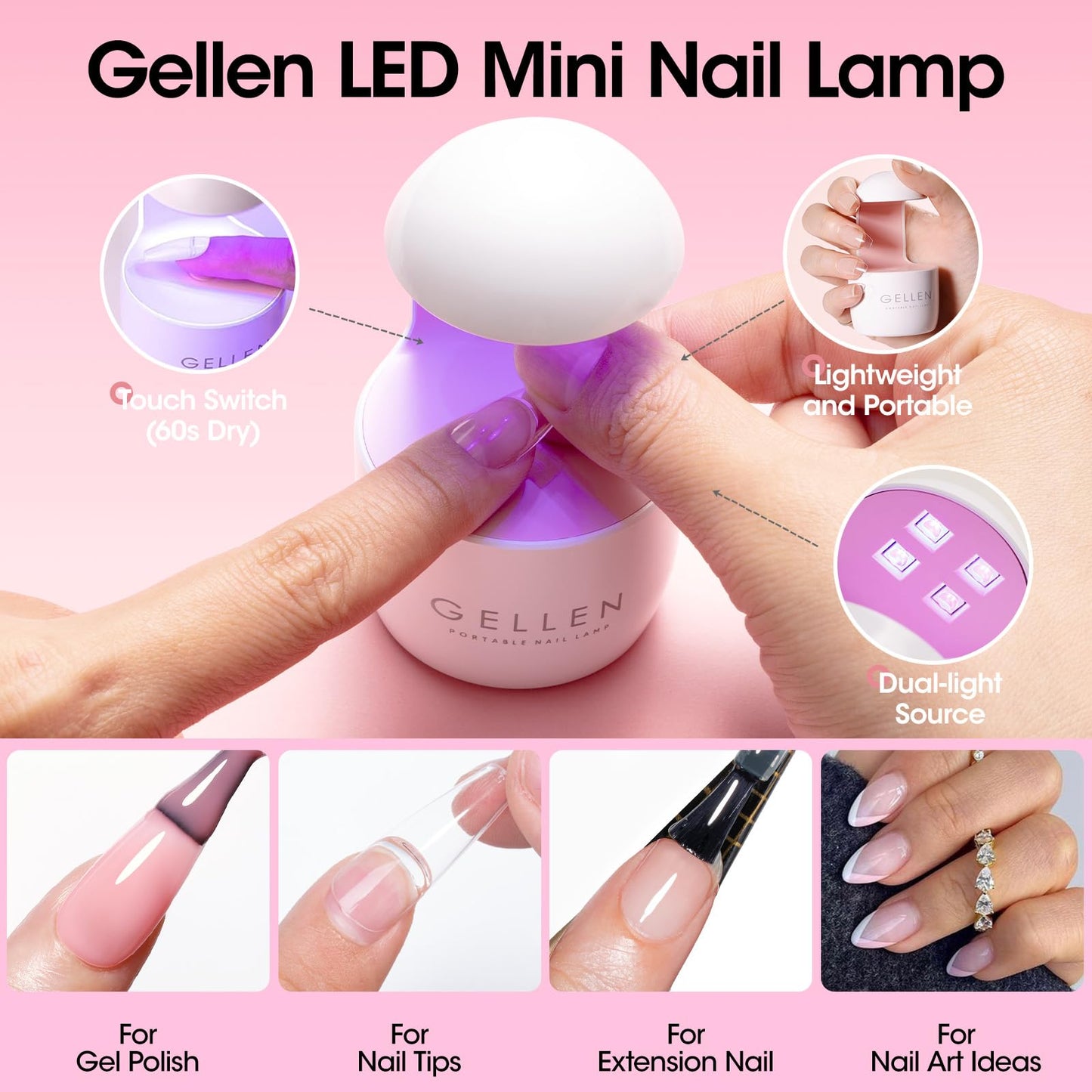 Gellen Gel Nail Kit, 504Pcs Pre-Shaped Short Square Nail Tips, 7 in 1 Gel Nail Glue, Nail Dehydrator, UV/Led Nail Light, Nail Clipper & Files, Gel Tips Nail Extension Set, Home Salon DIY Manicure Set