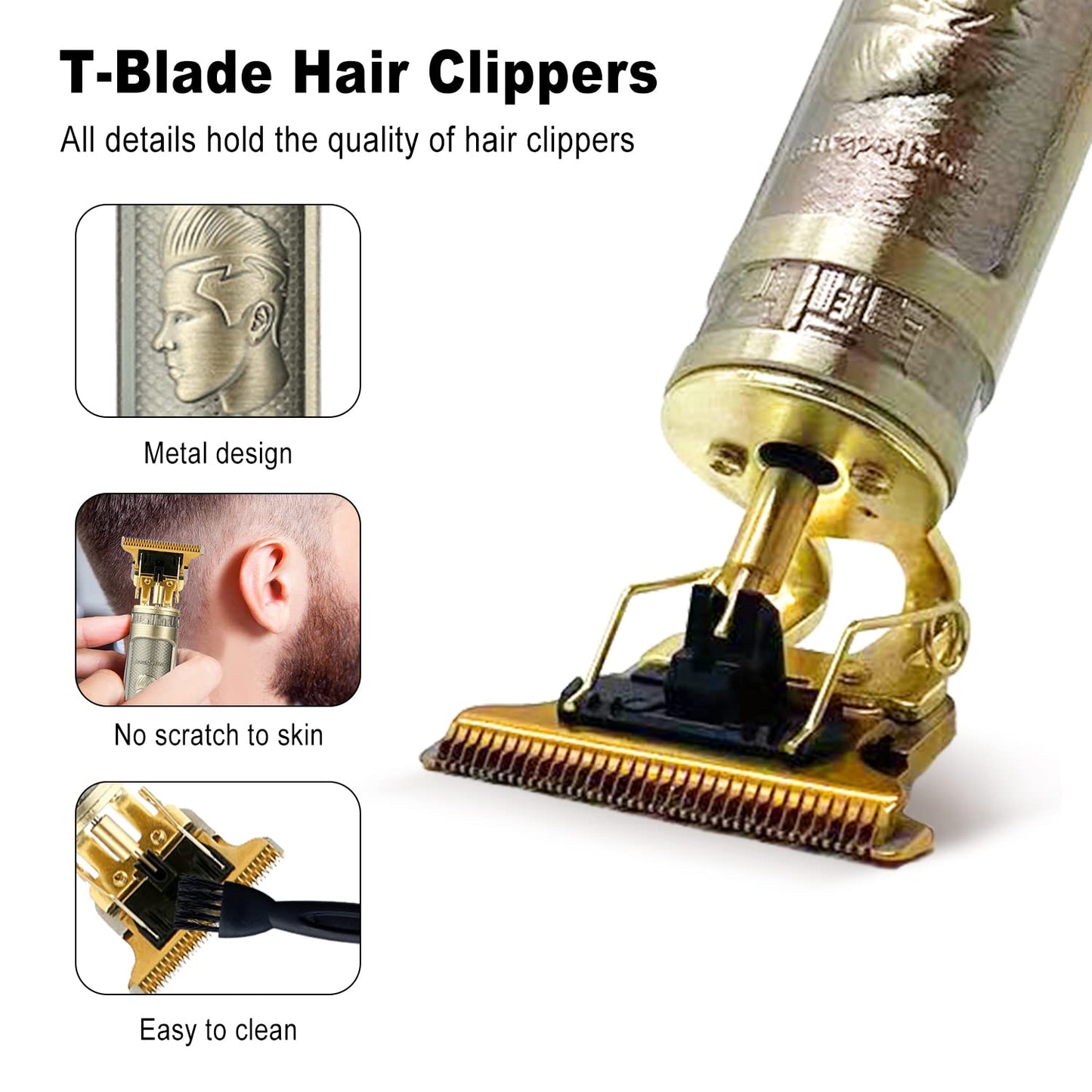 BTRICL Cordless Hair & Beard Trimmer with 4 Guide Combs,Rechargeable T-Blade Hair Edgers Hair Clippers for Zero Gapped Haircut,Professional Electric Hair Trimmer Gifts for Men & Fathers Day(Bronze)