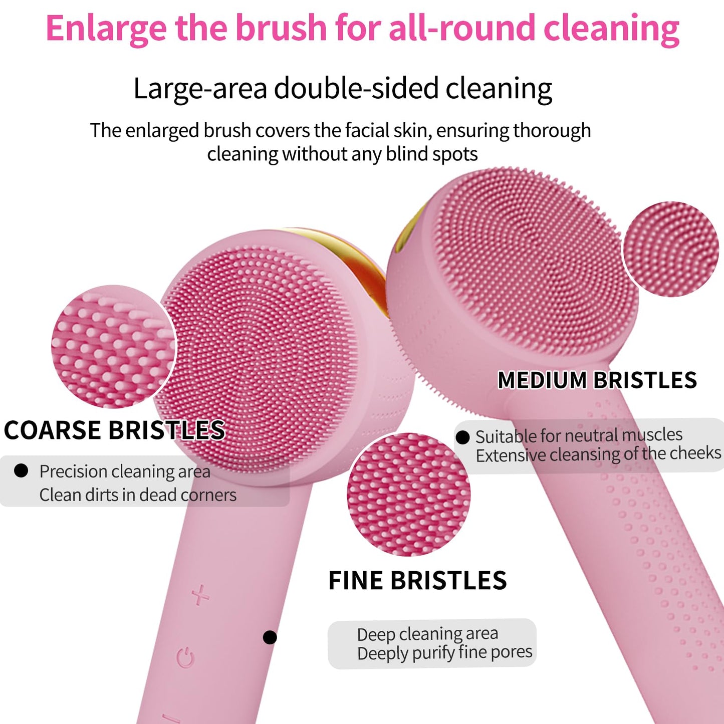 Facial Cleansing Brush Electric – Rechargeable Silicone Face Scrubber, Waterproof Vibrating Cleaner with 5 Adjustable Intensities for Deep Cleansing and Exfoliation (Pink)