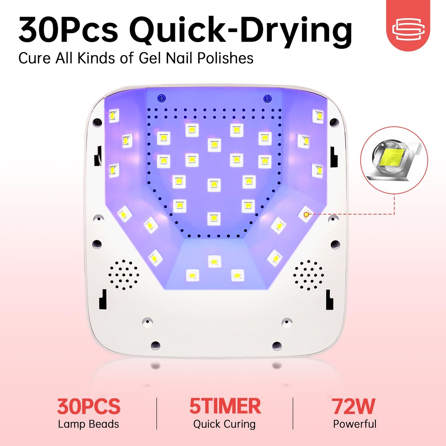 CHRISTINE SHELLY UV Light for Gel Nails, 72W Rechargeable Wireless Nail Lamp Gel Polish Light with 5 Timer Setting Professional Quick Dry Curing Lamp with Display Auto Sensor for Salon & Home, White