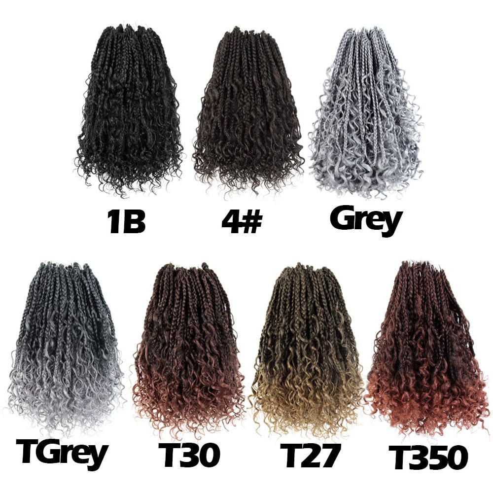 CISINPO 9 Packs Goddess Box Braids Crochet Hair 8 Inch Boho Box Braids with Curly Ends Synthetic Hair Extensions, TGrey/Ombre Gray