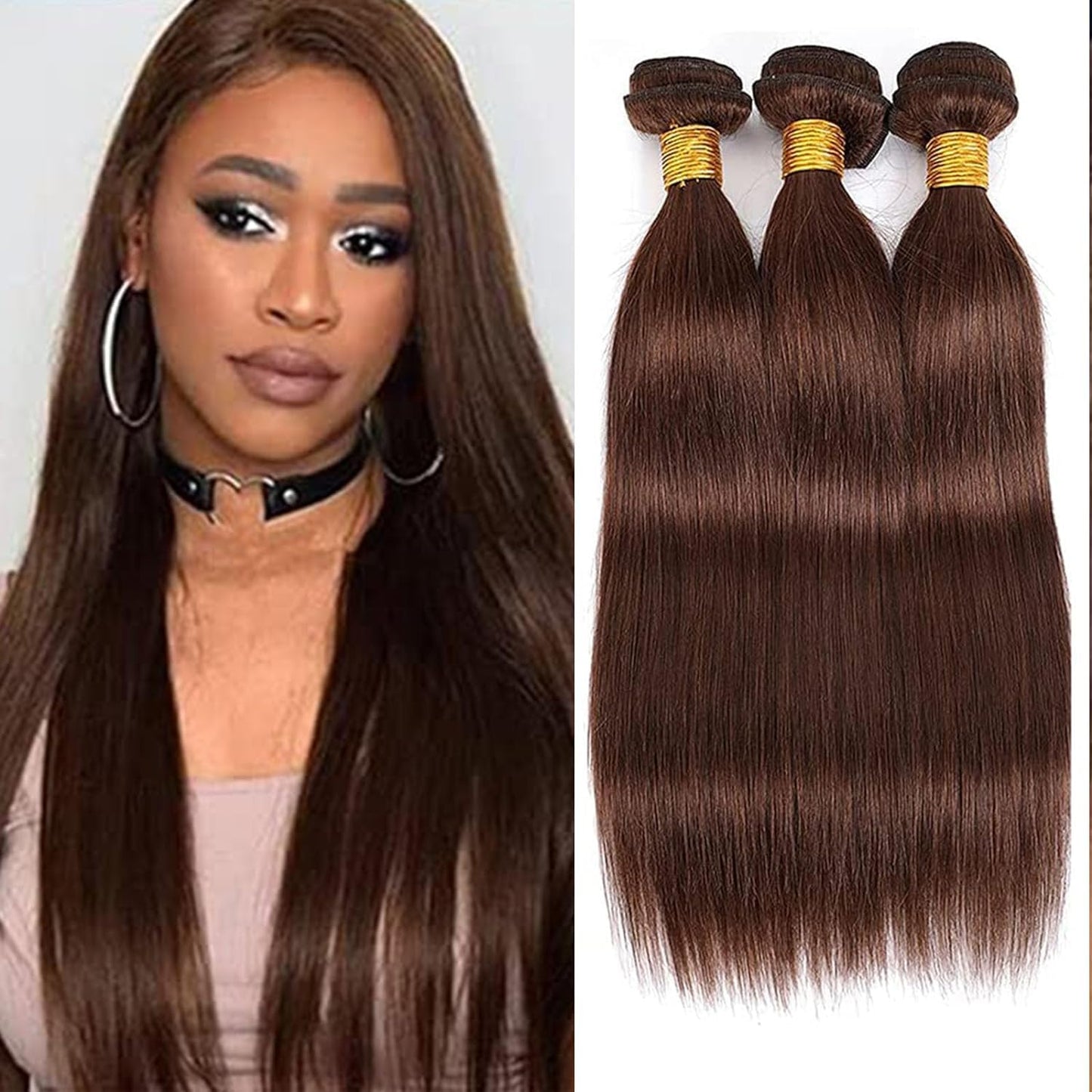 Human Hair Bundles - 18" 20" 22" Straight Brazilian Hair | Chocolate Brown Unprocessed Weave for Black Women