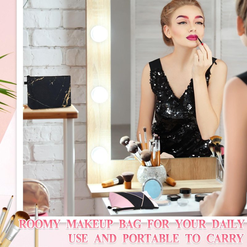 Dunzy 16 Pcs Bulk Makeup Bag for Women Gifts for Mom Canvas Cosmetic Bags with Zipper Pouches Waterproof Travel Toiletry Organizer for Girls Mother Teacher Nurse Bridesmaids (Marble)