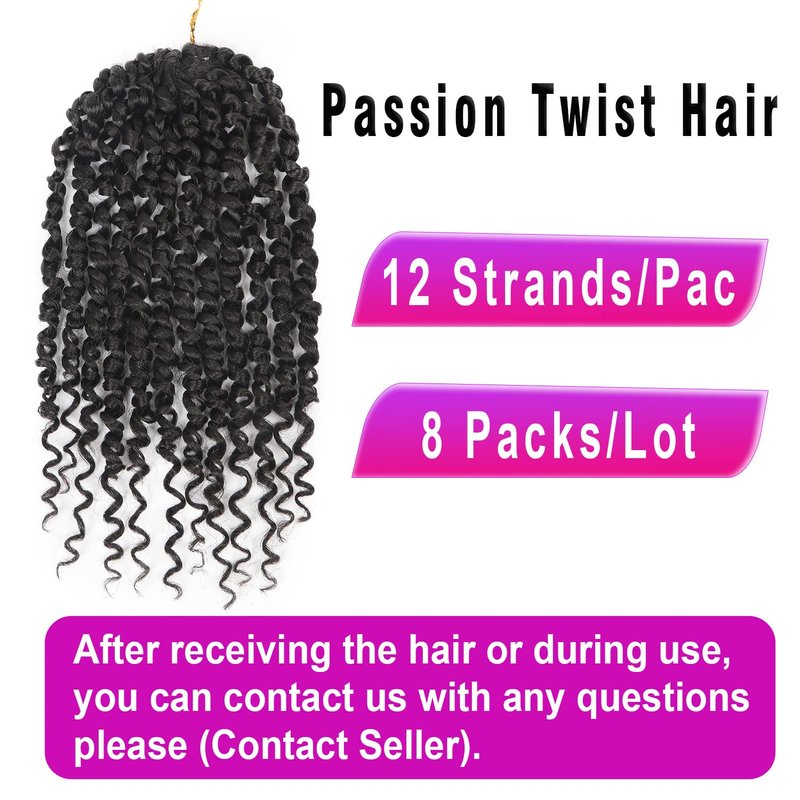 Bileaf 8 Inch Passion Twist Hair 8 Packs Pre-twisted Crochet Hair, Pre-looped Crochet Passion Twist Braiding Hair for Women Girls and Kids Bohemian Passion Twist Hair Extensions 1B