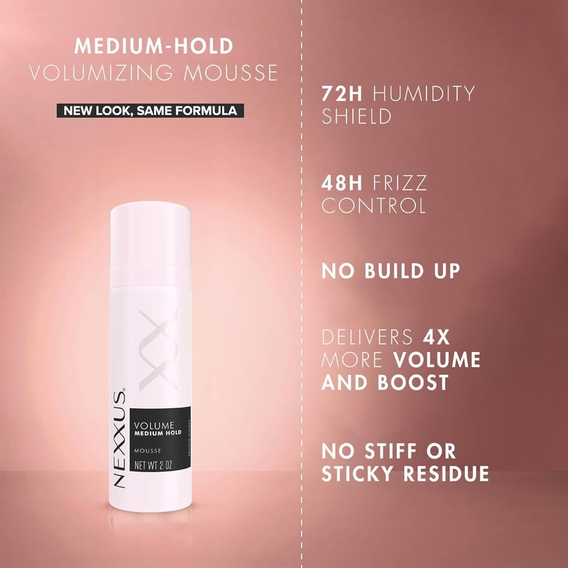 Nexxus Travel Styling Bundle - Flexible Hairspray & Volume Mousse | Anti-Humidity, Frizz Control, Rose Scent, 2-Pack