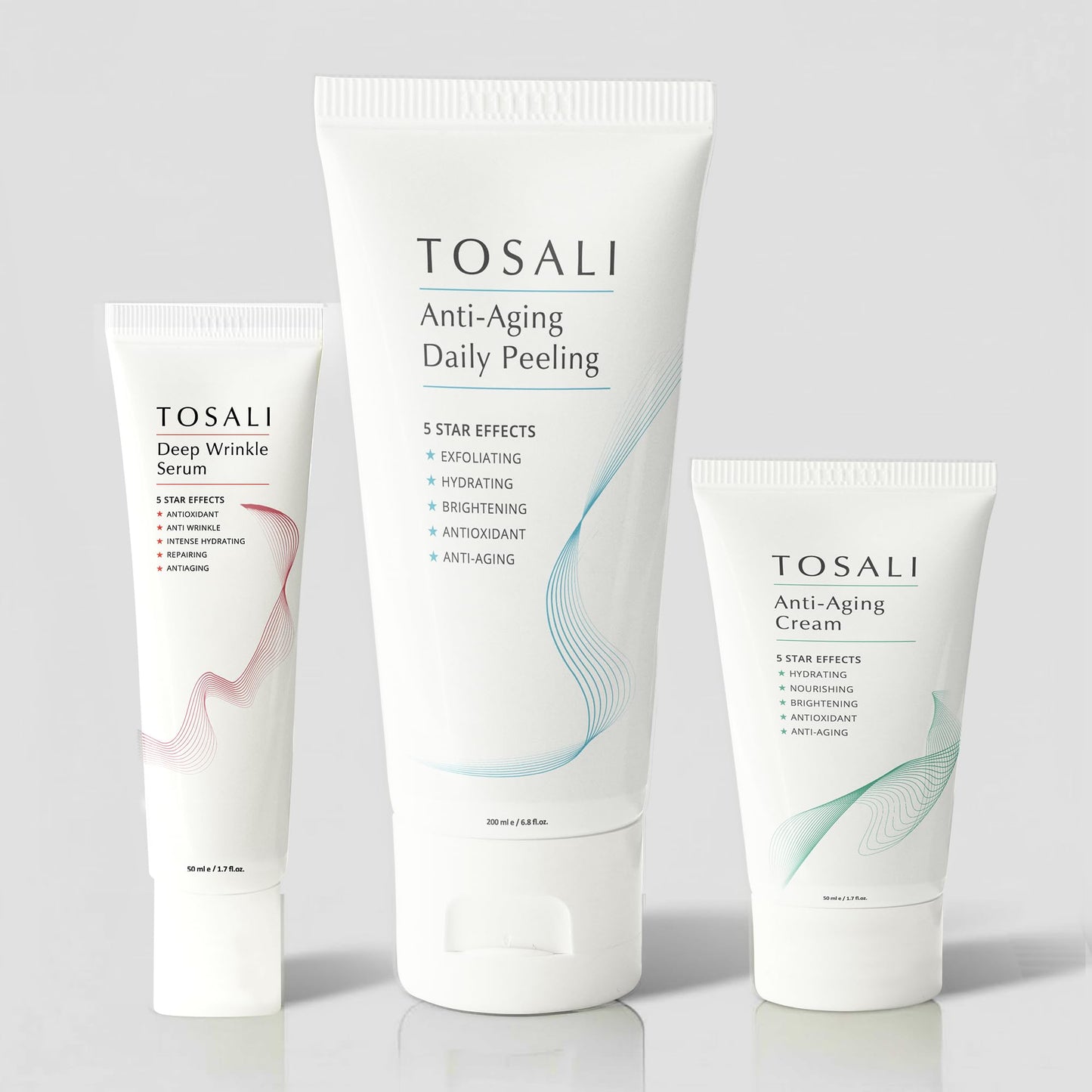 TOSALI Anti Aging Skincare Set – Daily Peeling Mask (6.8 oz), Deep Wrinkle Serum (1.7 fl oz) & Face Cream (1.7 oz) – Hydrating, Brightening, Wrinkle Reduction & Skin Firming for All Skin Types