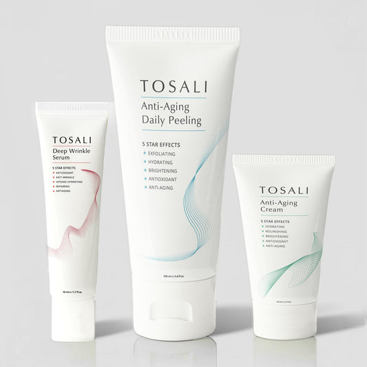 TOSALI Anti Aging Skincare Set – Daily Peeling Mask (6.8 oz), Deep Wrinkle Serum (1.7 fl oz) & Face Cream (1.7 oz) – Hydrating, Brightening, Wrinkle Reduction & Skin Firming for All Skin Types