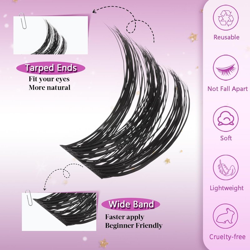 Lash Clusters 8-16mm Wispy Cluster Eyelash Extensions 143 PCS D Curly Volume Lash Clusters Wide Band Individual Lashes False Eyelashes DIY at Home Beginner Friendly, by Anforlin