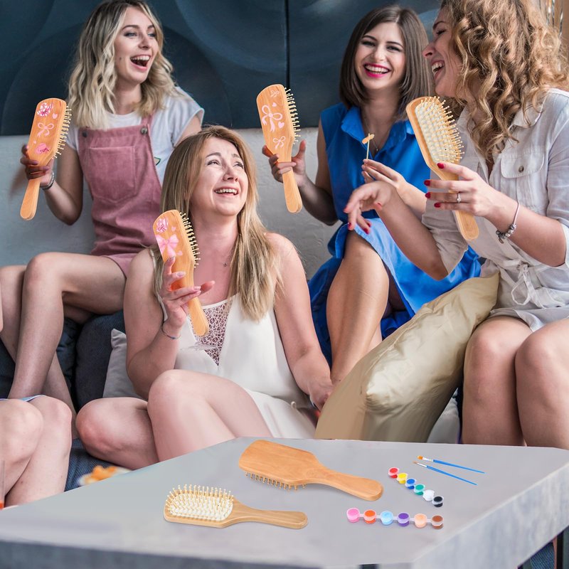 Meanplan 6 Set DIY Wooden Hairbrush Painting Kits Make Your Own Hair Brush Girls Hand-Painted Hairbrush Night Party Supplies with Paint Brush and Palette for DIY Gift Party Crafts