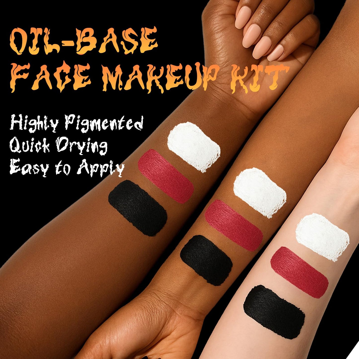 JUYANGYAN Red Black and White Face Body Paint Set, Highly Pigmented Clown Makeup Kit, Professional Face Paint for Halloween Skeleton Cosplay Joker Vampire Zombie Ghost SFX Makeup