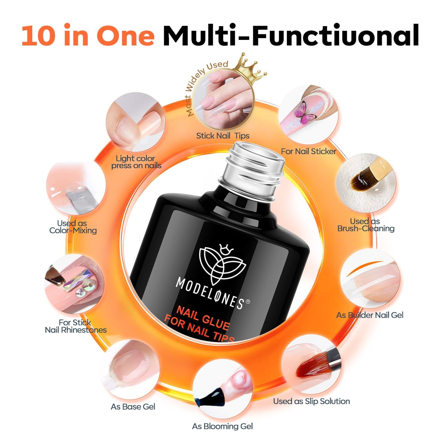 modelones 10-in-One Gel Nail Glue with Nail Dehydrator and Primer for Acrylic Nails Tips Forms, Blooming Gel, /Adhesive Bond, Long Lasting Acrylic Nail Supplies
