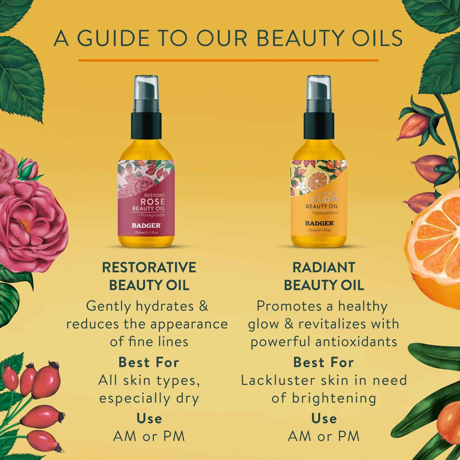 Badger Seabuckthorn Face Oil, Organic Face Moisturizer for Women & Men, Nourishing & Soothing Organic Jojoba, Baobab & Vitamin E Oil, Vegan Antioxidant Rich Facial Oil, 1 fl oz Glass Bottle