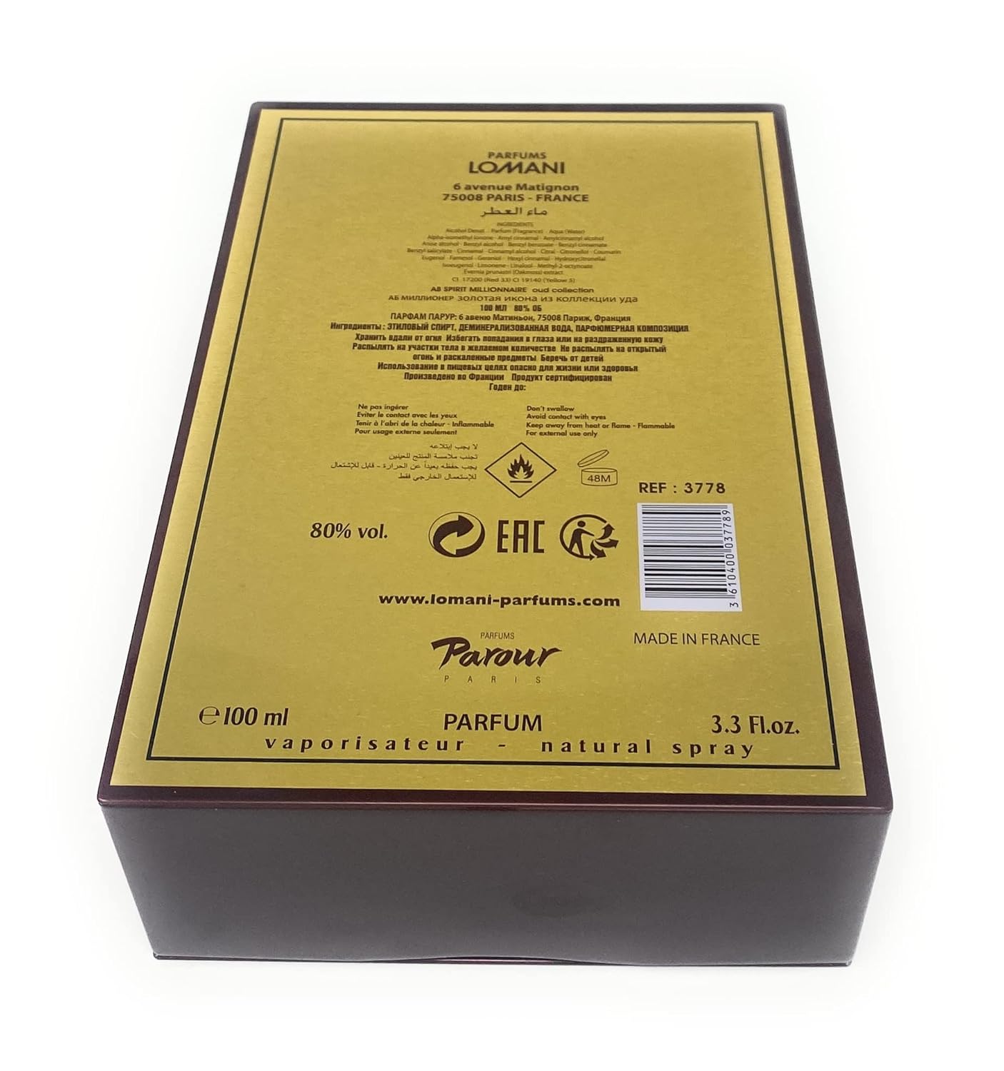 Lomani AB Spirit Millionaire Oud Collection - 3.3 oz Men's Parfum Spray | Luxurious Fragrance