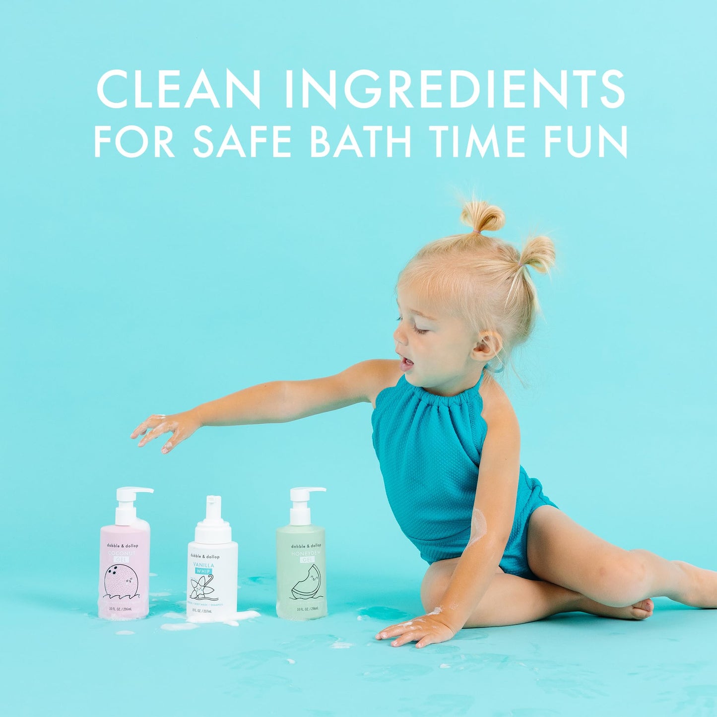 Dabble & Dollop Tropical Kids 3-in-1 Body Wash, Shampoo & Bubble Bath Variety Set – Coconut, Honeydew & Vanilla, Tear-Free, Gentle, Hypoallergenic and Safe for Sensitive Skin (Pack of 3)