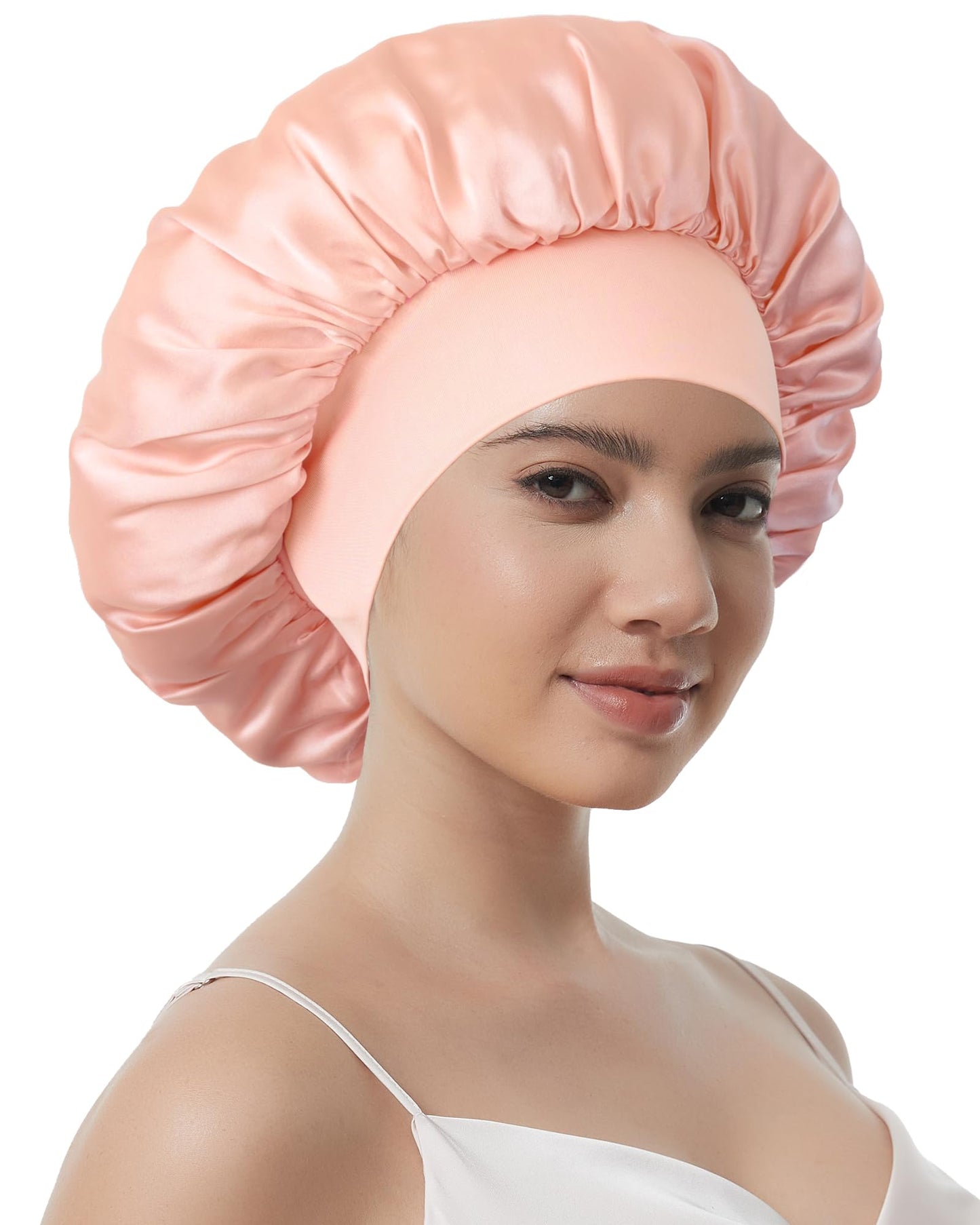 100% Mulberry Silk Bonnet for Sleeping Women, Real Pure Silk Hair Bonnets for Women Sleeping, Double Layer Sleep Cap with Soft Elastic Band for Curly Hair