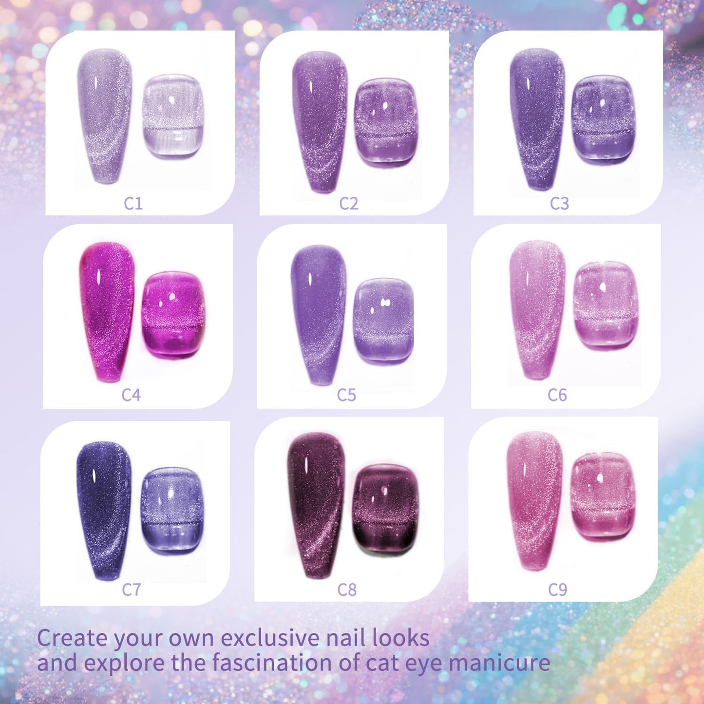 finger secret 10ml Gel Cat Eye Nail Polish Kit - 9Pcs Cat Eye Magnetic Nail Polish With Magnetic Iron Rod Double Ended Nail Tool, Long-Lasting and Non-Fading Creating Fashionable Manicures