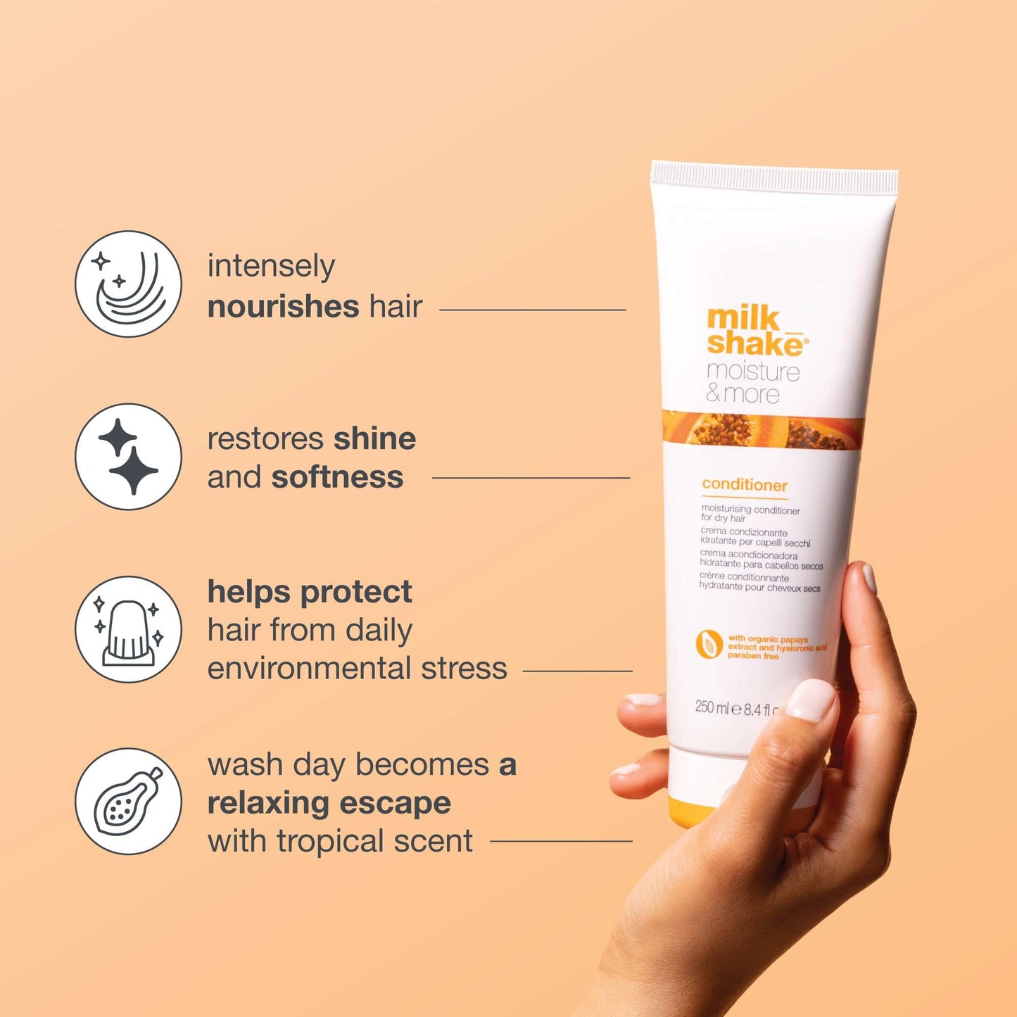 milk_shake moisture & more conditioner | creamy formula to hydrate and soften dry hair | for smoother, shinier, easy-to-manage hair | 8.1 fl oz