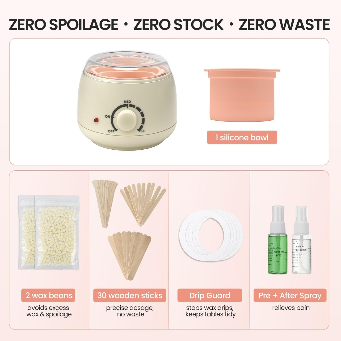 AUZEAL 250ml Mini Waxing Kit for Women, Hard Wax Kit for Hair Removal, Waxing Kit for Bikini, Underarms, Eyebrows, Face, Compact for Teen Girls or Students Starters, Sensitive Skin, Dorms & Home Use