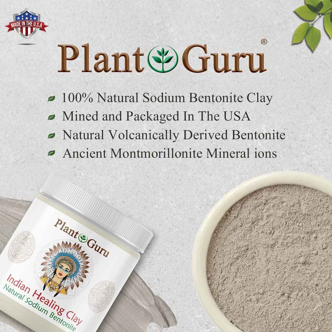 Plant Guru Sodium Bentonite Clay Powder 3.5 lbs. Bulk 100% Natural Indian Healing Clay - Deep Pore Cleansing Facial And Body Mask - Detox Clay for Face, Hair, Acne, and Bath.
