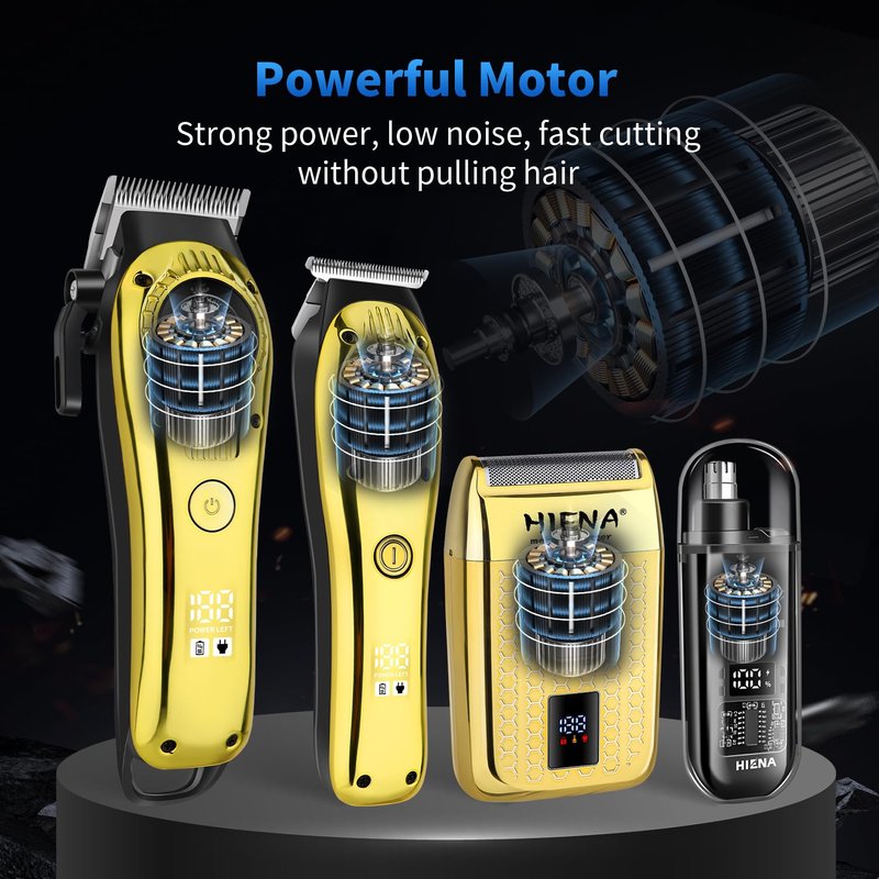 HIENA PRO Professional Hair Clipper Set for Men, Rechargeable Barber Clippers Set and Trimmer Kit, Foil Shaver & Men's Facial Grooming Tool, Electric Nose Hair and Beard Trimmer Set