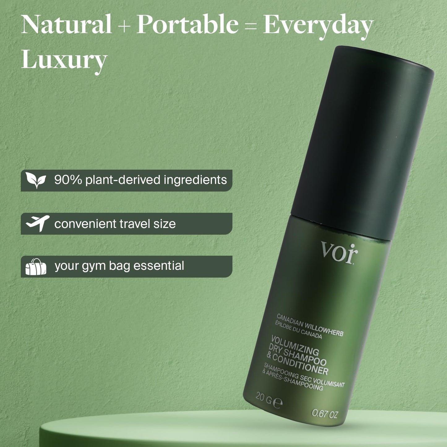 Voir Non-Aerosol Haircare Volumizing Dry Shampoo & Conditioner for Women, Organic Dry Shampoo Powder with Willowherb, Green Tea Extract, Oil-Absorbing, Scalp-Soothing, Travel Size, 0.67 oz
