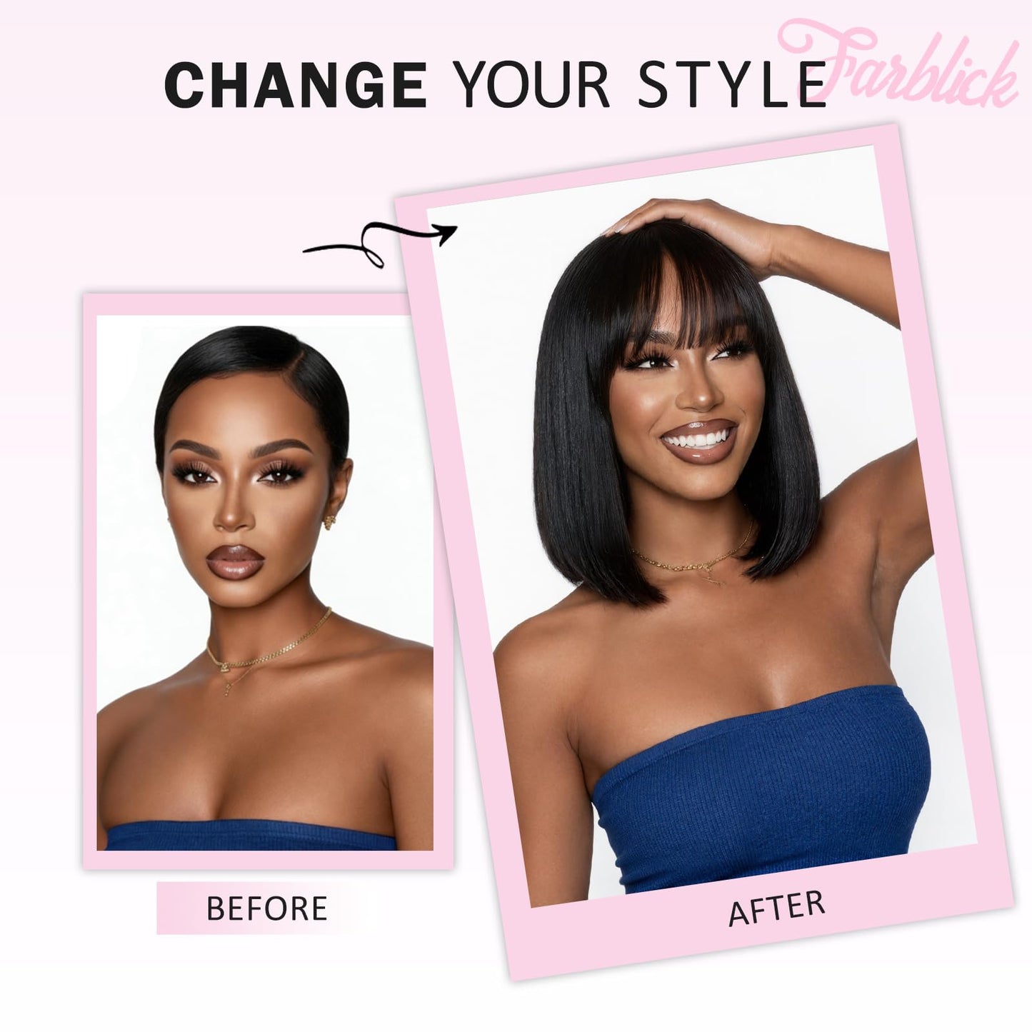 Bob Human Hair Wig With Bangs Wear and Go Glueless Wig 180% Density