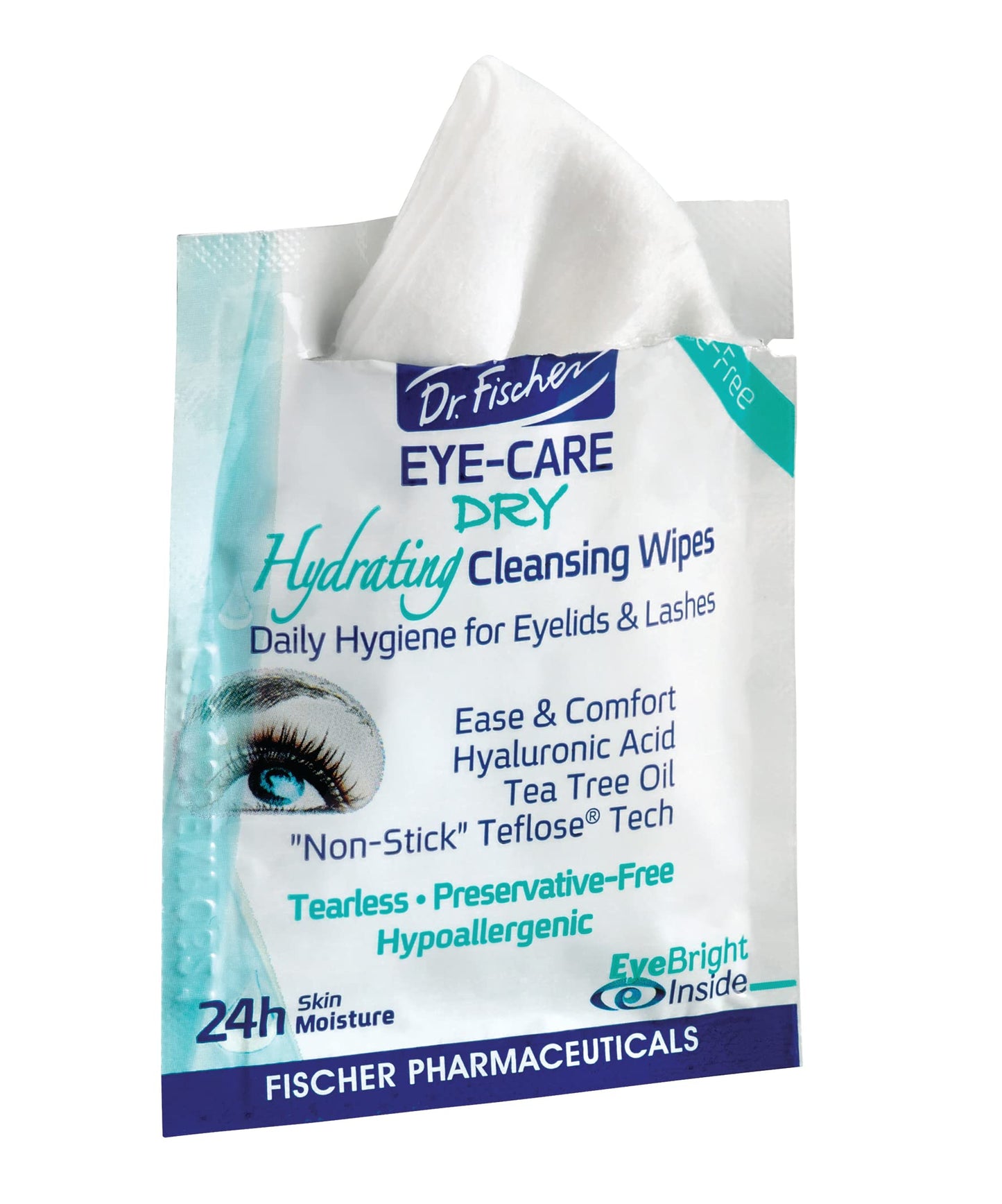 DR. FISCHER Eye-Care Dry, Hydrating Cleansing Wipes-Gentle Eye Wipes for Everyday Eye Cleansing and Hypoallergenic Makeup Remover (60 Wipes)