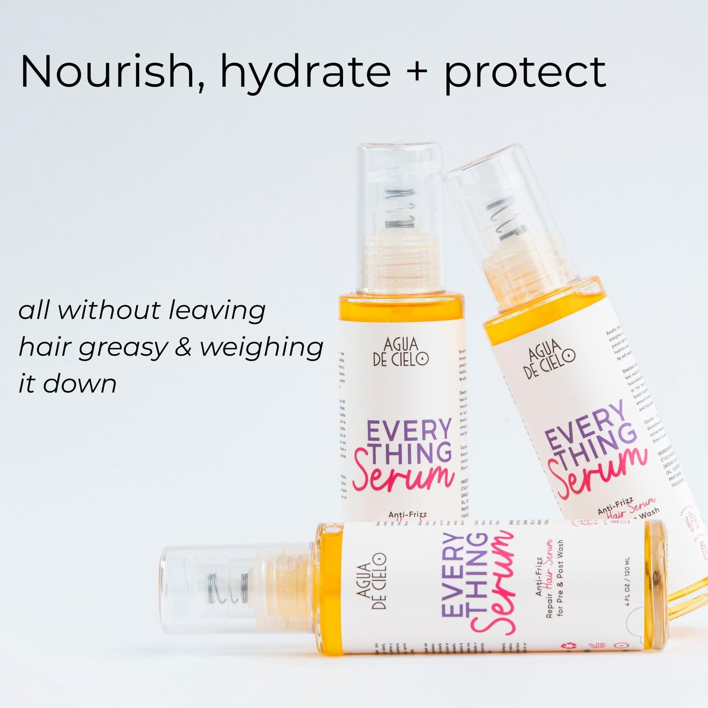 Agua de Cielo Everything Serum - Pre & Post Wash Anti-Frizz Hair Serum Infused With Castor, Macadamia & Argan Oil, Nourishes, Hydrates & Protects, Great for Hair Frizz Control - 4 Oz