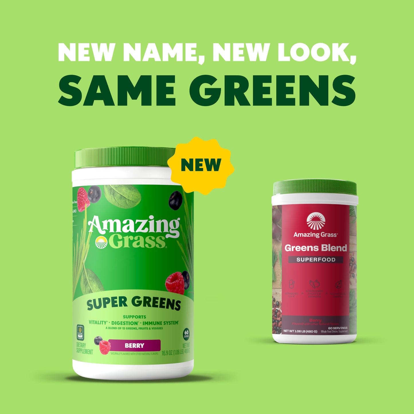 Amazing Grass Super Greens Powder, Organic, Greens Superfood Powder, Smoothie Supplements, Supports Digestion, Probiotics, Spirulina, Beet Root, Berry, 60 Servings, 16.9 Ounce (Packaging May Vary)