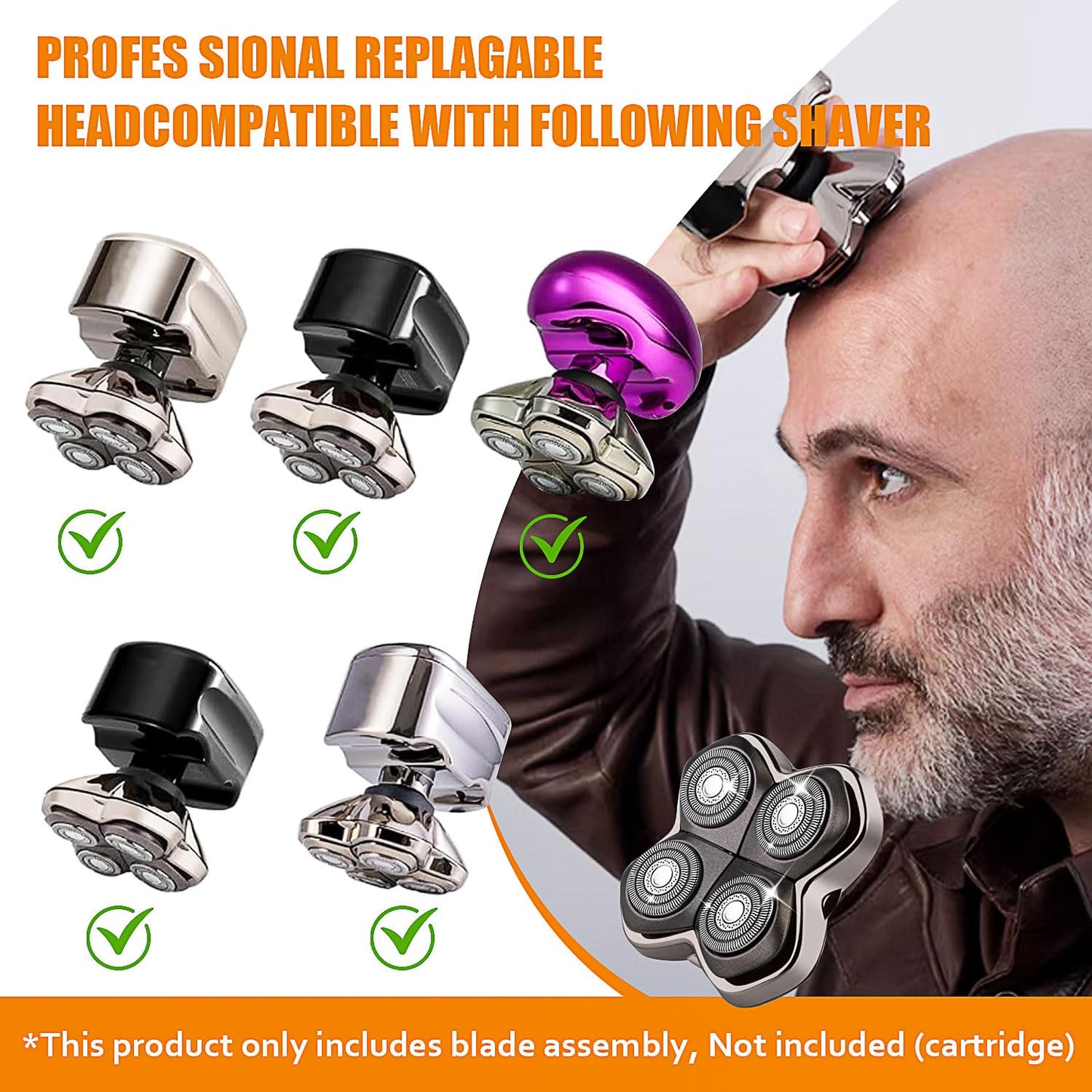 Replacement Blades Shaver PRO 4 Heads Compatible with Skulls Pitbulls Series Head Shaver, Electric Shaver Replacement Hedas Gold PRO/Silver PRO/Platinum PRO/Butterfly Kiss PRO Head Shavers (2 Pcs)