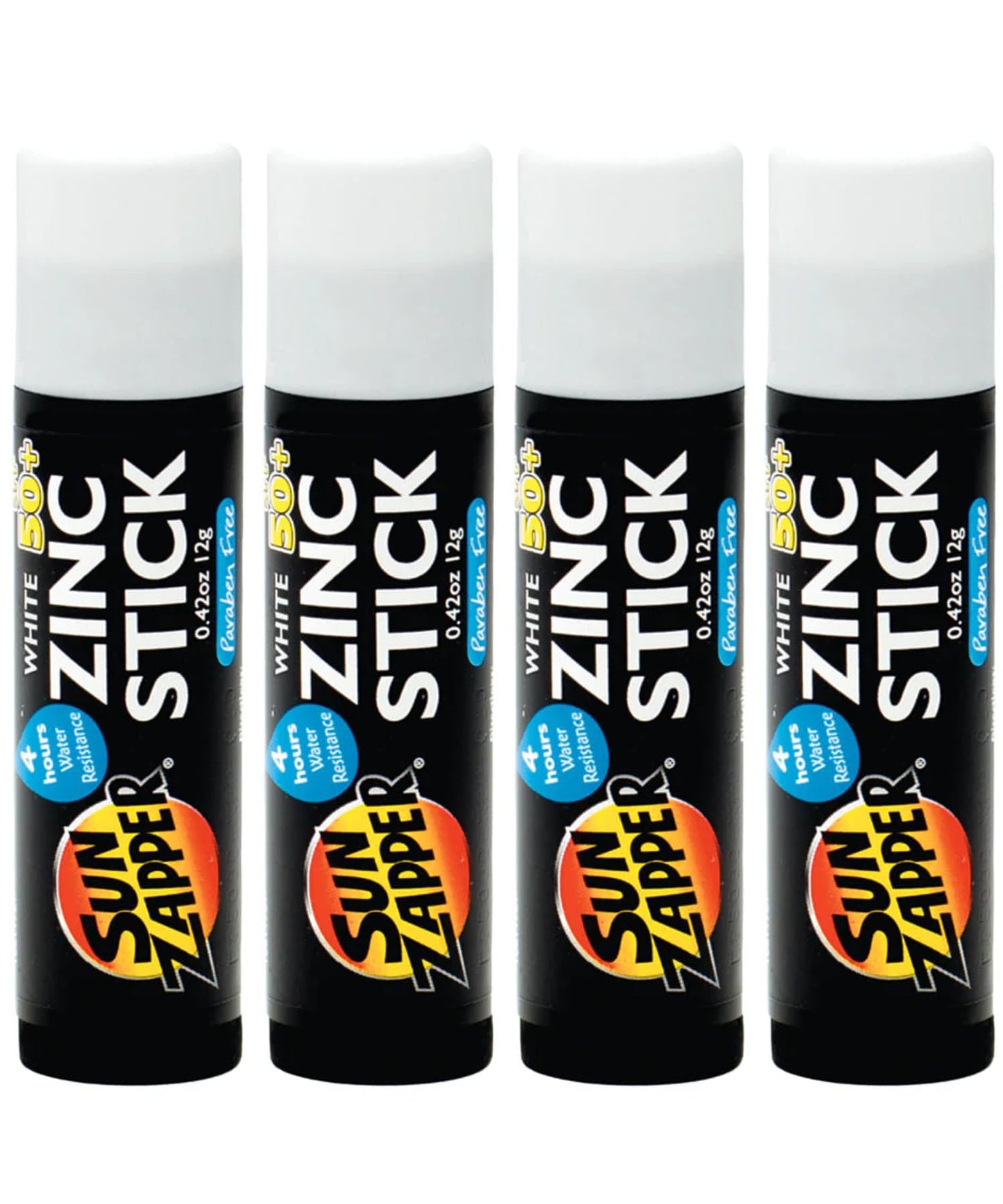 Sun Zapper Zinc Sunscreen Stick White 4-Pack SPF 50+ – Mineral Sunscreen Sticks for Face, Water Resistant Zinc Sunblock for Nose and Cheeks, Travel Size 12g (0.42 oz) each, Australian Made