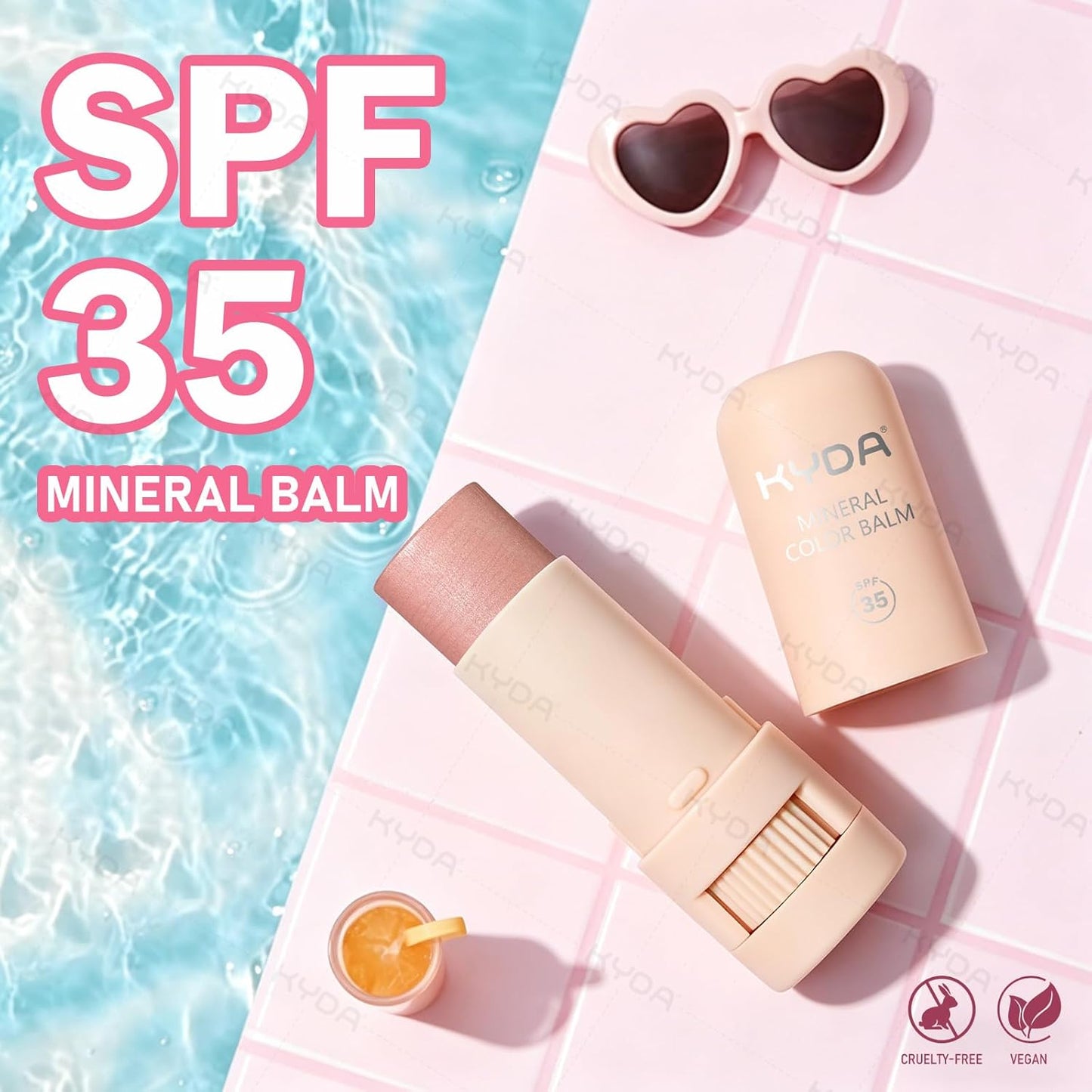 Mineral Color Balm - SPF 35 Shimmer Cream for Lips & Cheeks | Buildable, Lightweight, Multiuse - Pink, Lovely, Shy