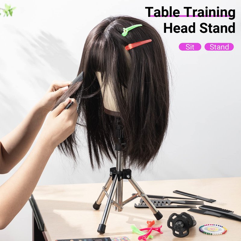 Yahenda 23 Inch Wig Cork Canvas Block Head with Mannequin Tripod Head Stand Wig Holder Stand with Pins Wigs Making Kit and Supplies Accessories for Cosplay Making Wigs Styling Display (Pink)