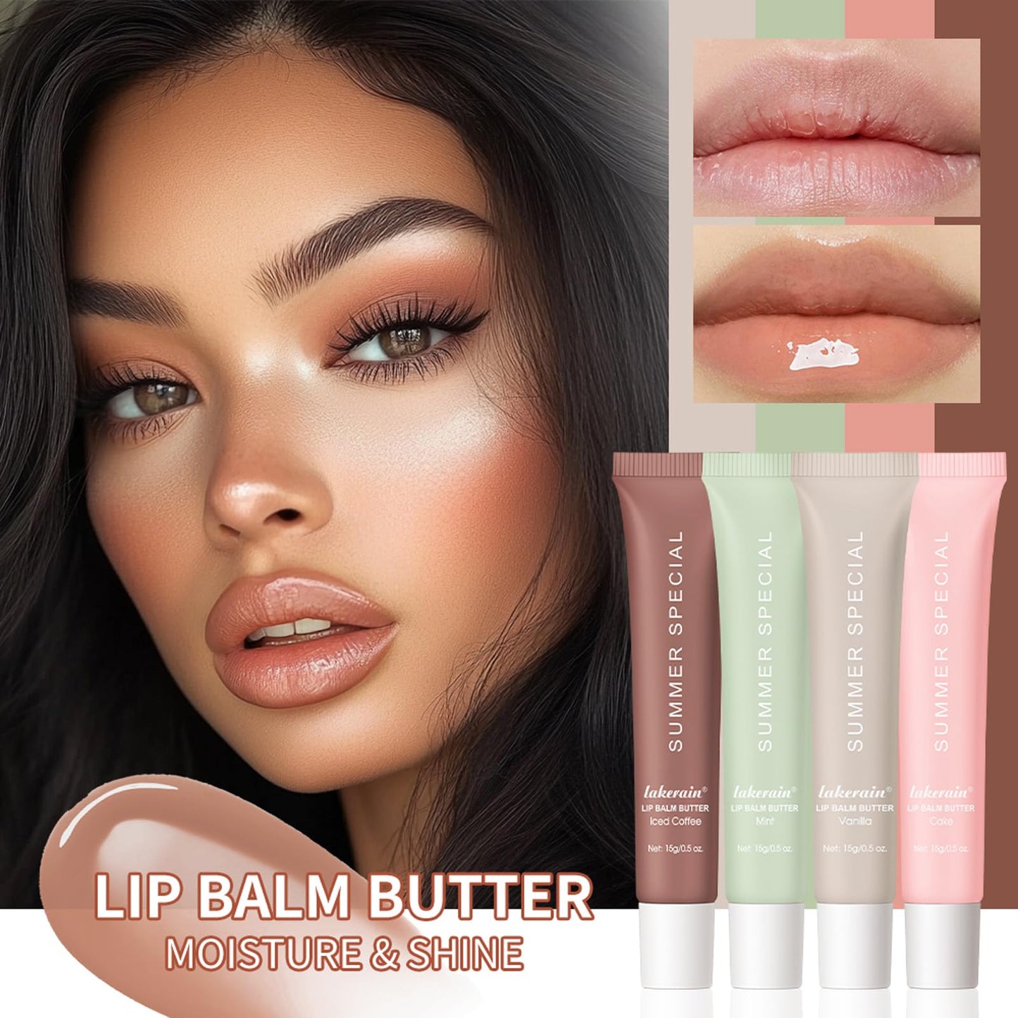 4 PCS Lip Butter Balm - Ultra-Hydrating, Nourishing Lip Care with Natural Ingredients, Shea Butter & Olive Oil, Soothes & Softens Dry Lips (4PCS, 0.5 Fl Oz (Pack of 4))