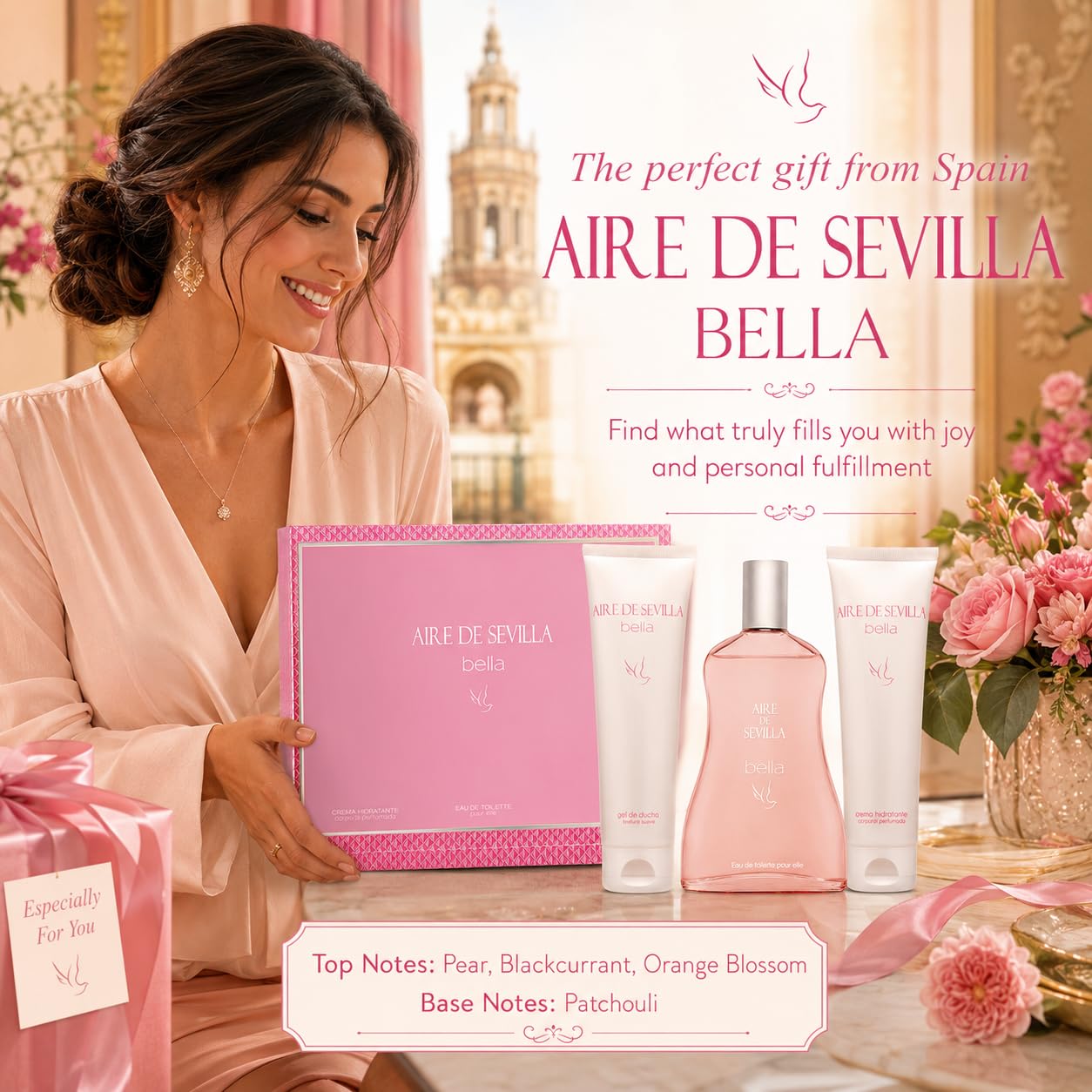 Instituto Español Aire de Sevilla Bella Gift Set for Women,Travel Size Eau de Toilette, Body Gel & Body Lotion (100 ml / 3.4 fl oz Each)