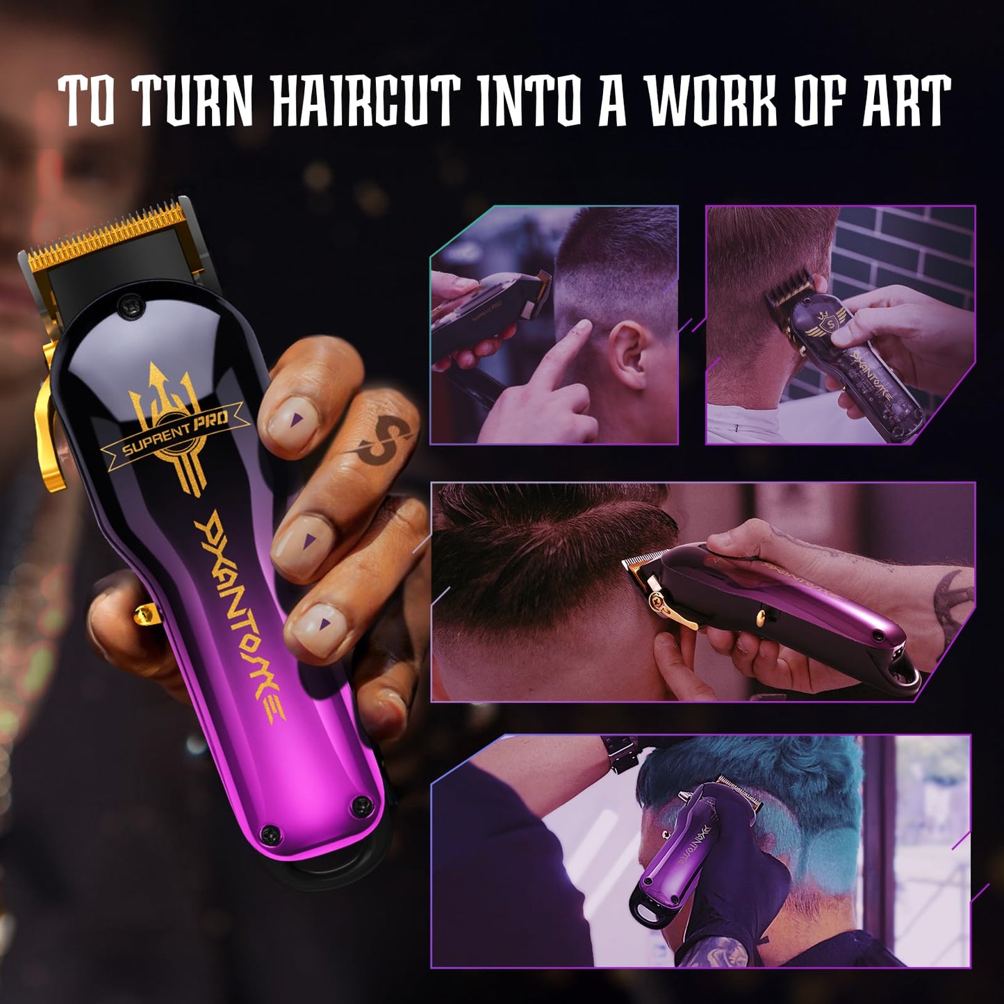 SUPRENT® PRO Professional Hair Clippers for Men- Premium Barber Clippers DLC-Coated Blade & Brushless Motor- Rechargeable Haircutting Kit with DIY Customizable Casing- Gift for Men