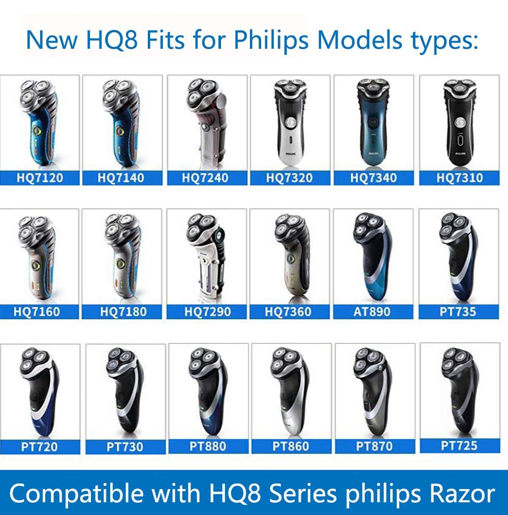 HQ8 Replacement Heads Compatible with Philips Norelco Aquatec Shavers, Blades for AT880, AT810, 9-pc Pack