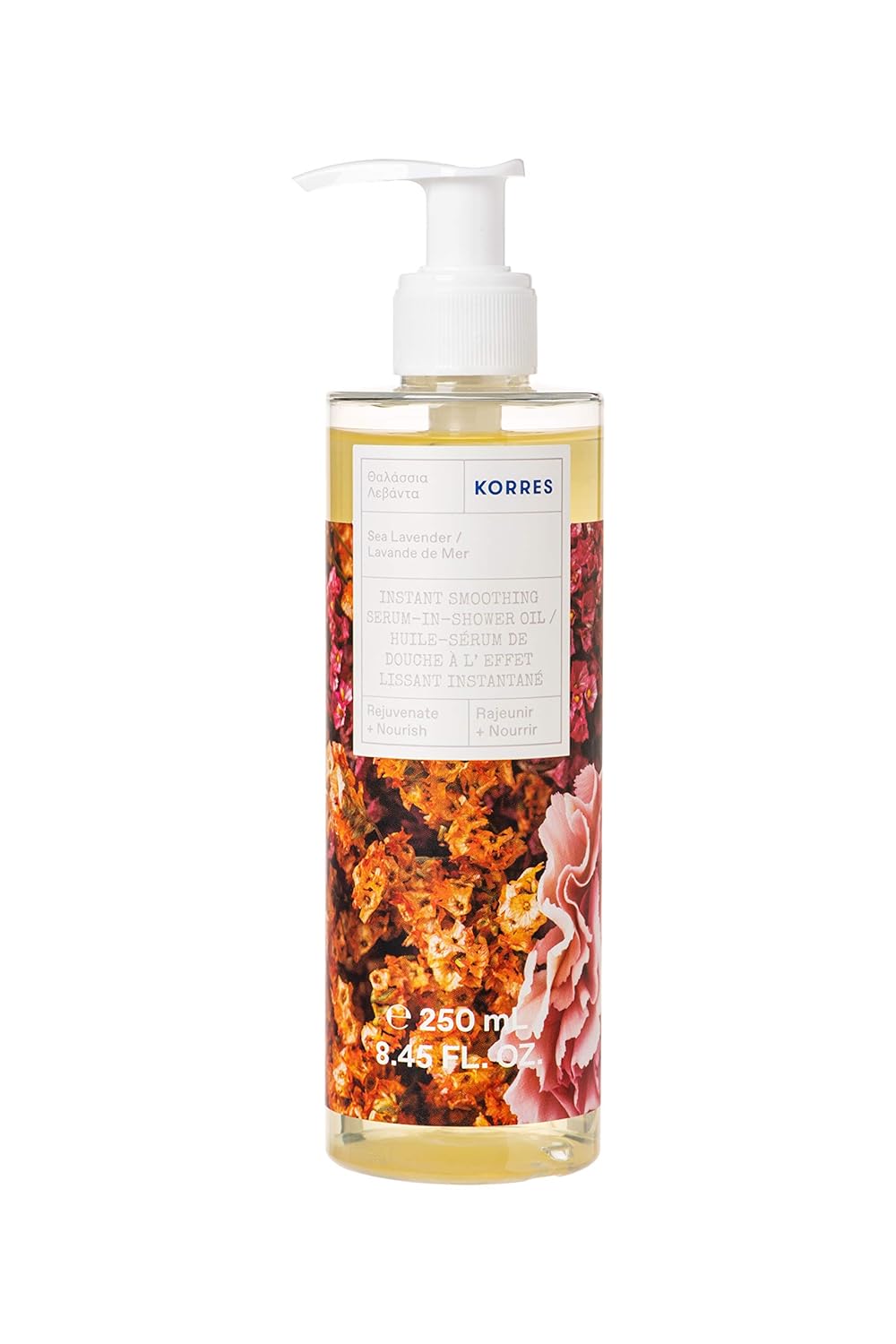 KORRES Instant Smoothing Serum Shower Oil - Hydrating Body Oil for Dry Skin | Nourishing Botanicals, 8.45 Fl Oz