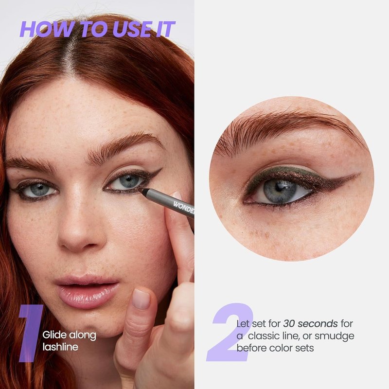 Wonderskin 1440 Longwear Black Glitter Eyeliner Pencil, 2 Pack - Waterproof, Sharpenable Eyeliner & Smudge Proof Eye Liner Pencils (Black Truffle)