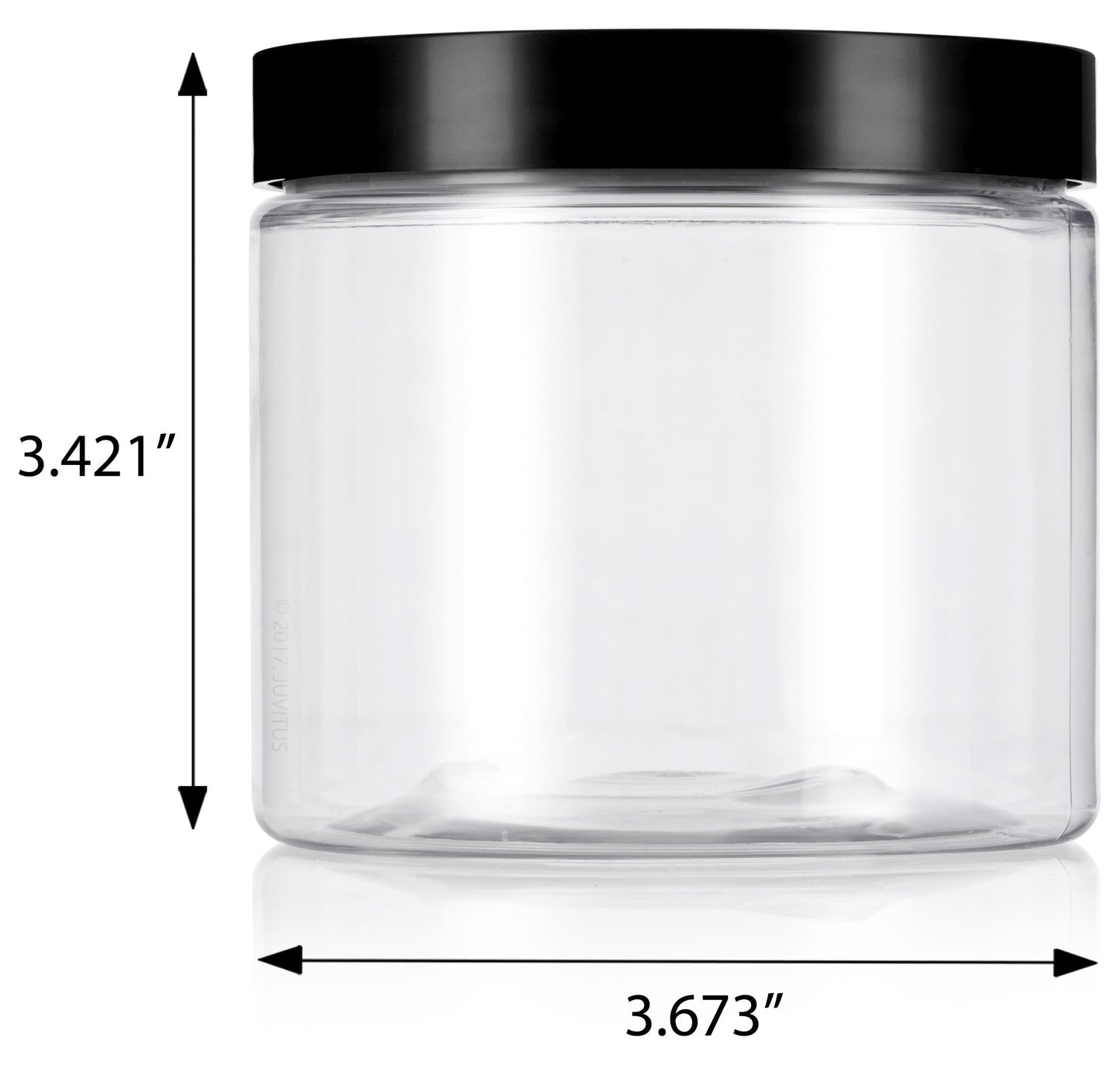JUVITUS (12 pack) 16 oz Clear PET Plastic Jar with Black Smooth Lid + Labels Refillable Storage
